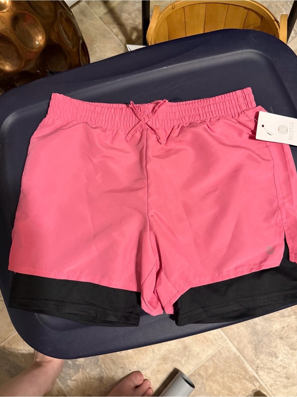 Balance Collection Pink Layered Athletic Shorts with Black Inner Liner